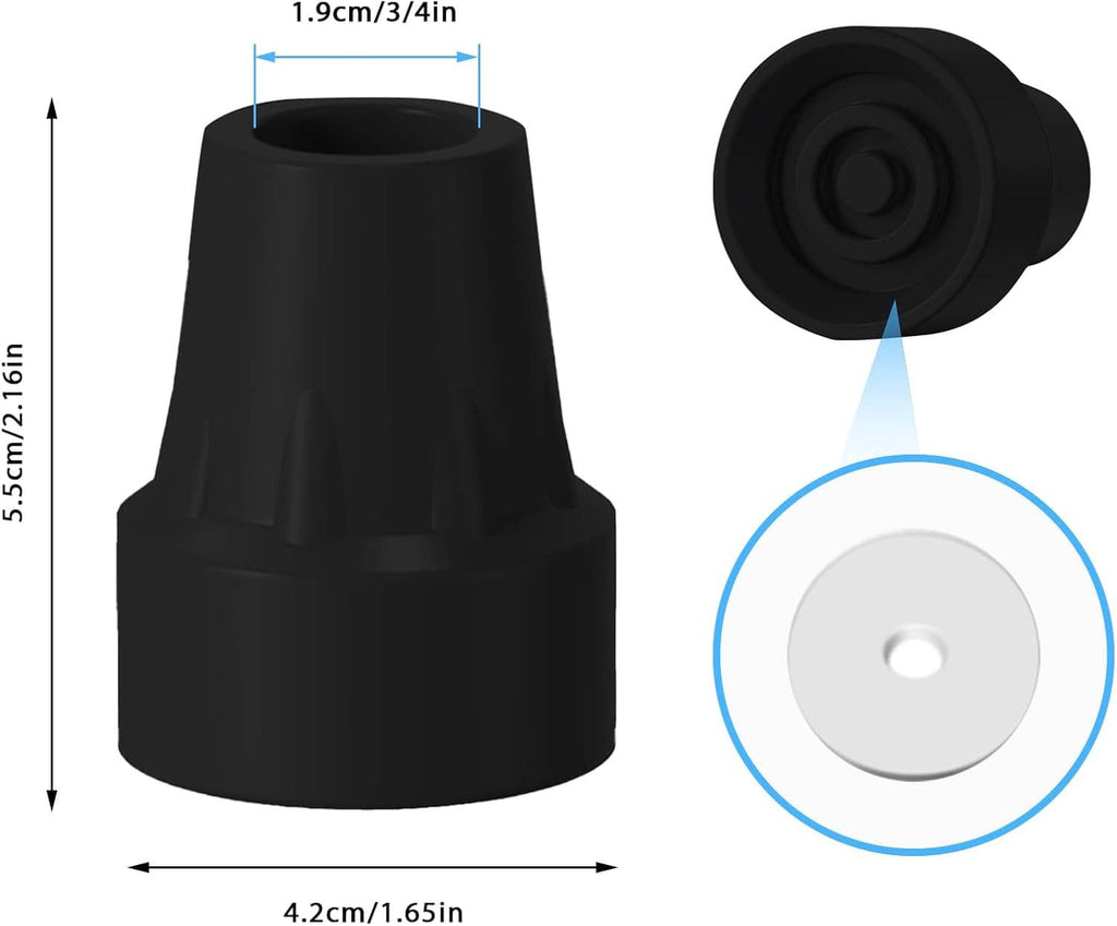 Black rubber crutch tip with top opening and bottom view, heavy-duty replacement