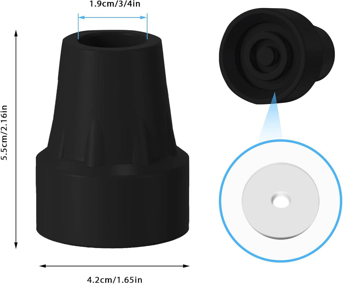 Black rubber crutch tip with top opening and bottom view, heavy-duty replacement