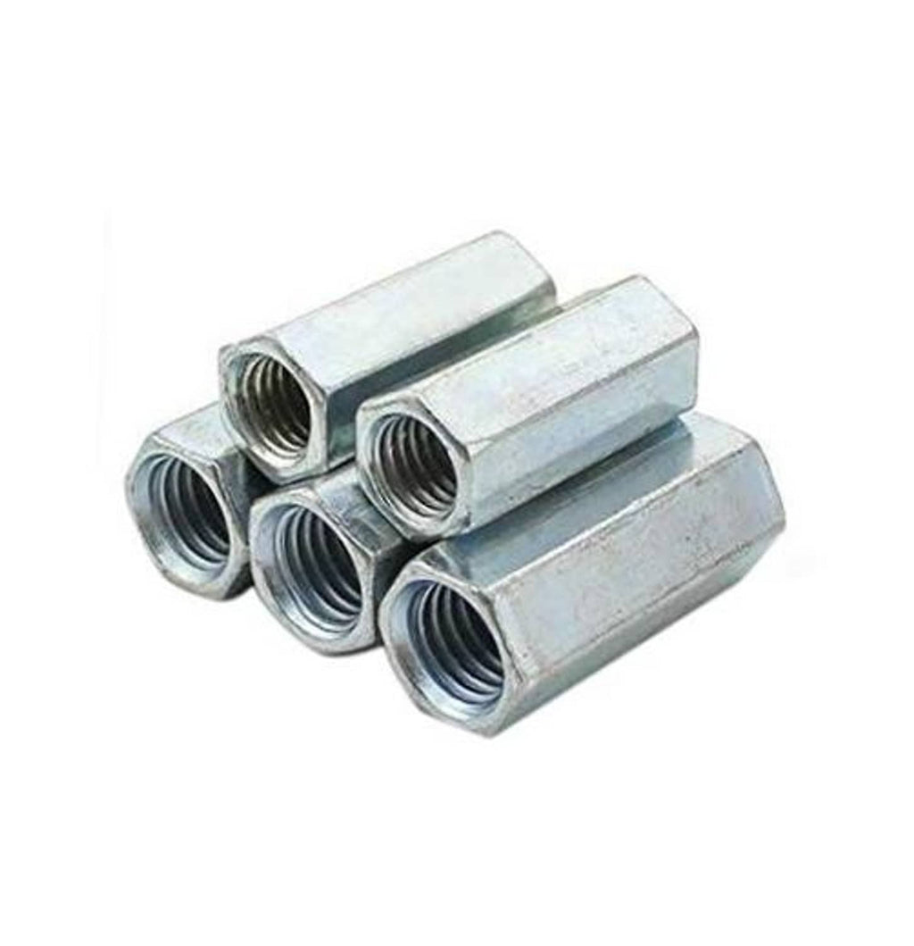 Zinc-plated M8 threaded rod coupling hex nuts, stacked 5-piece set