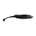 Soft plastic fishing lure, dark green/black body with brown speckled tail