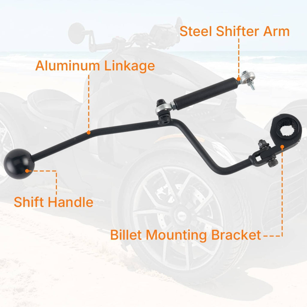 Black shifter kit linkage with aluminum linkage, steel shifter arm, and mounting bracket