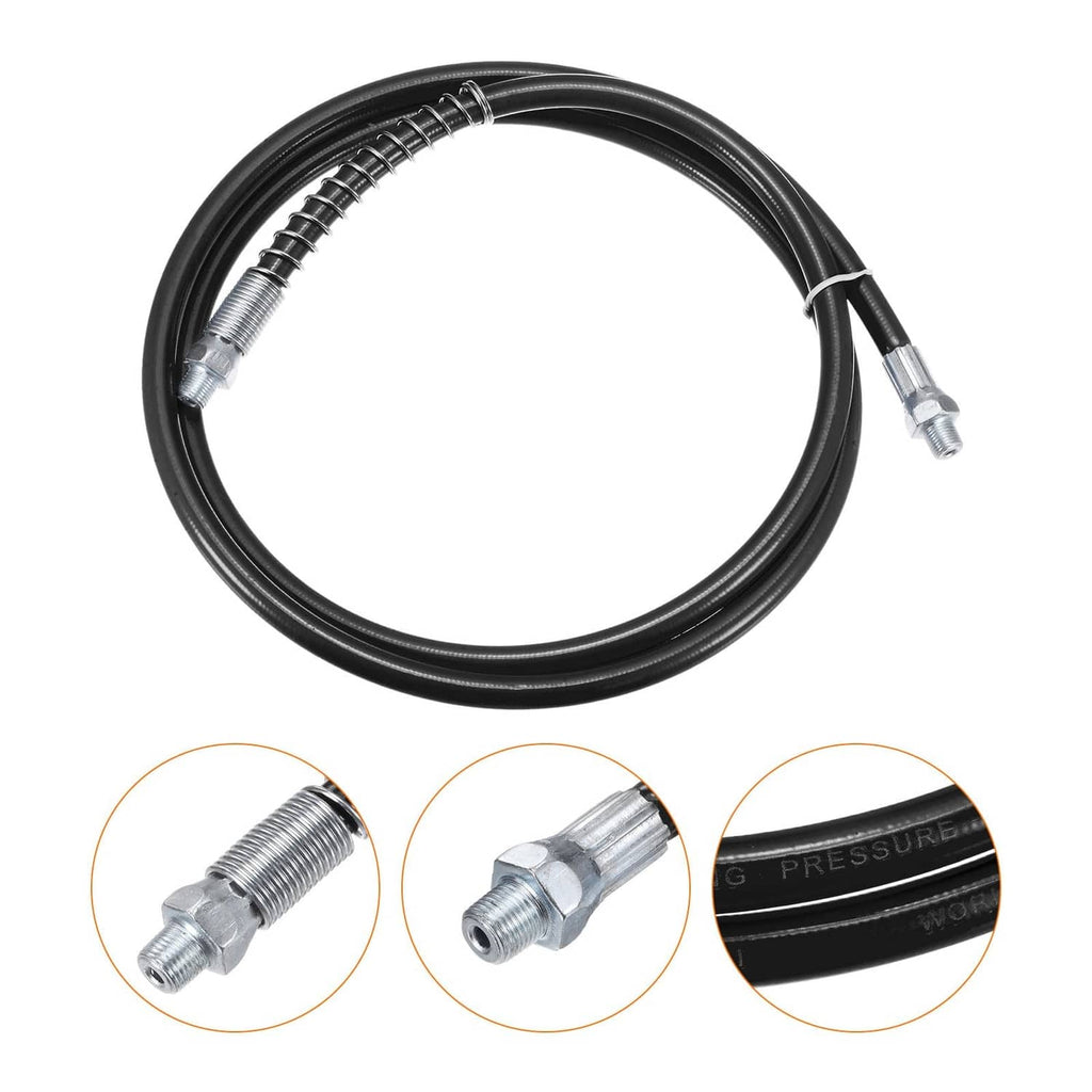 Black grease gun hose loop with spring-coil section and metal coupler ends