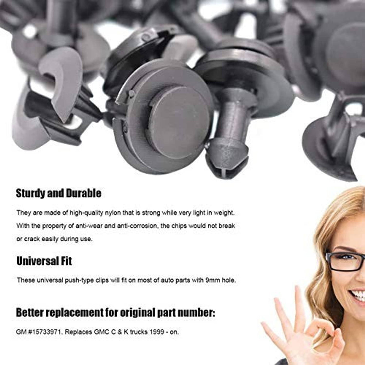 Front air deflector retainer clips with grommets, dark gray plastic set