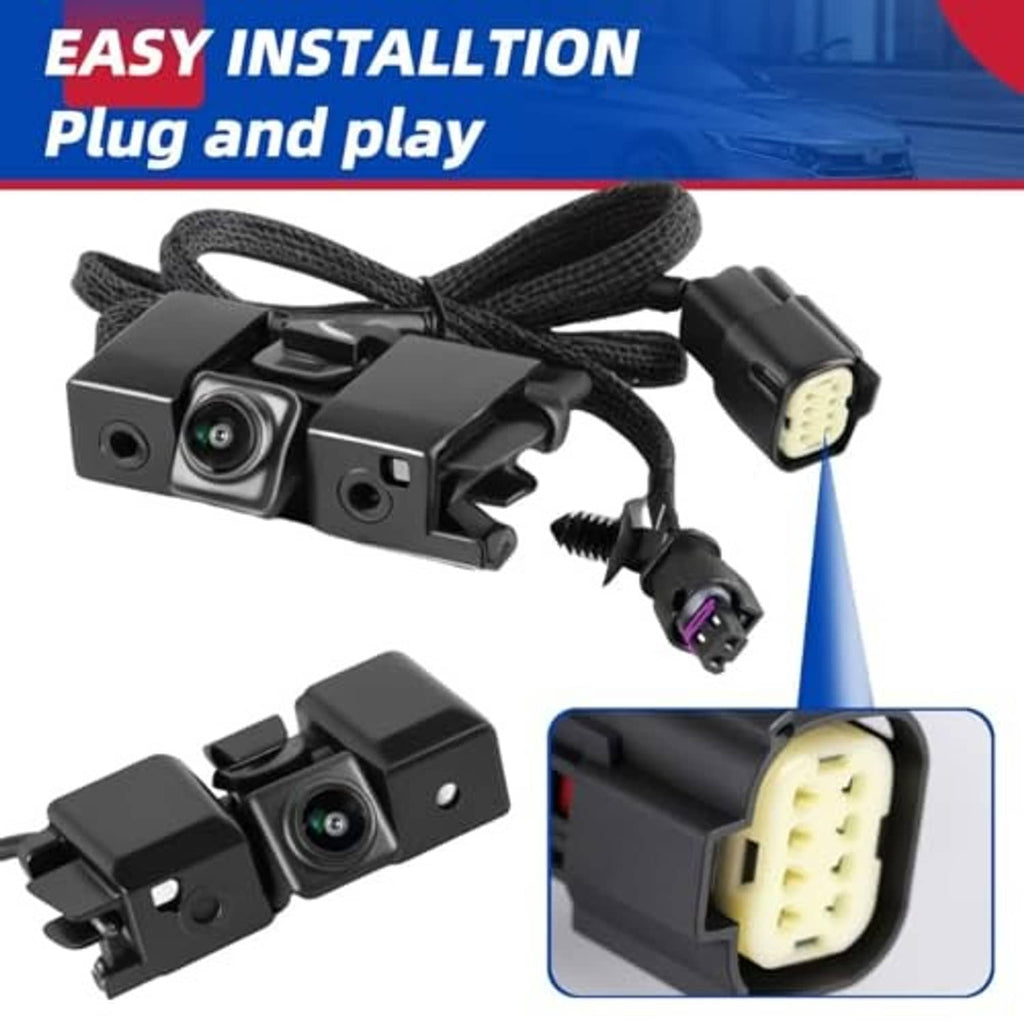 Backup camera kit with wiring harness, connectors, and mounting brackets
