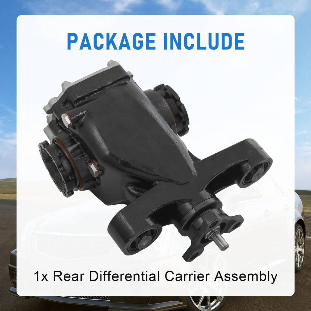 Rear differential carrier assembly, one unit, black housing with silver mounting parts