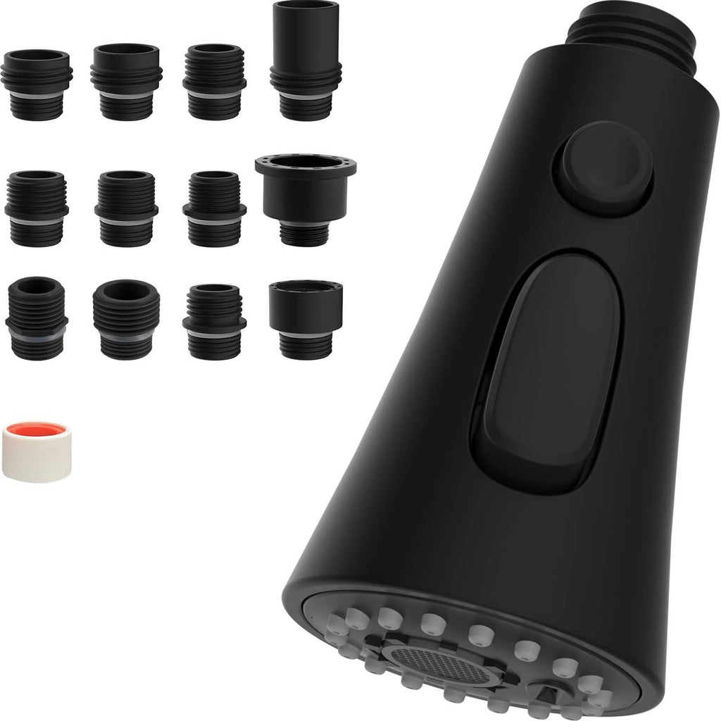 Matte black kitchen faucet aerator head replacement with multiple threaded adapters