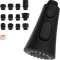 Matte black kitchen faucet aerator head replacement with multiple threaded adapters