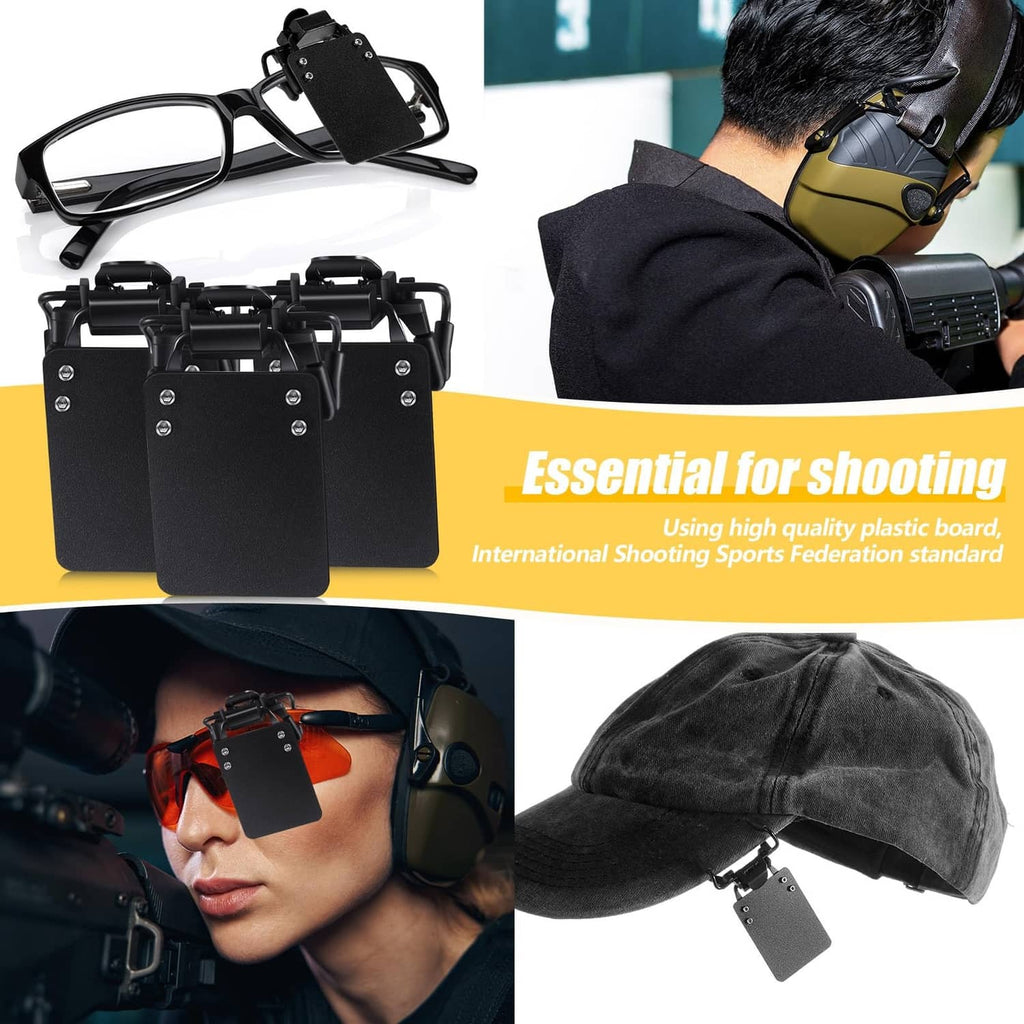Black clip-on shooting glasses patch with adjustable clips and glasses frame mount