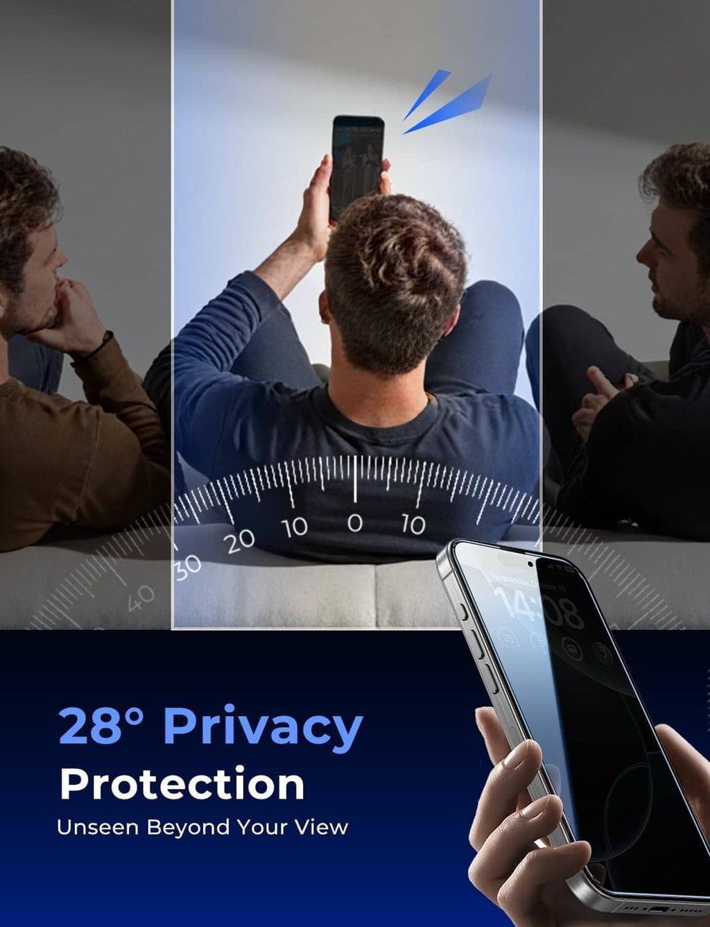 Privacy screen protector showing limited viewing angle on iPhone screens, 2-pack