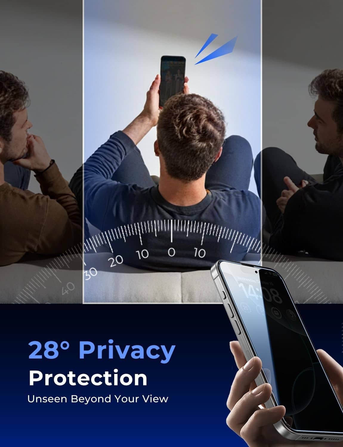 Privacy screen protector showing limited viewing angle on iPhone screens, 2-pack