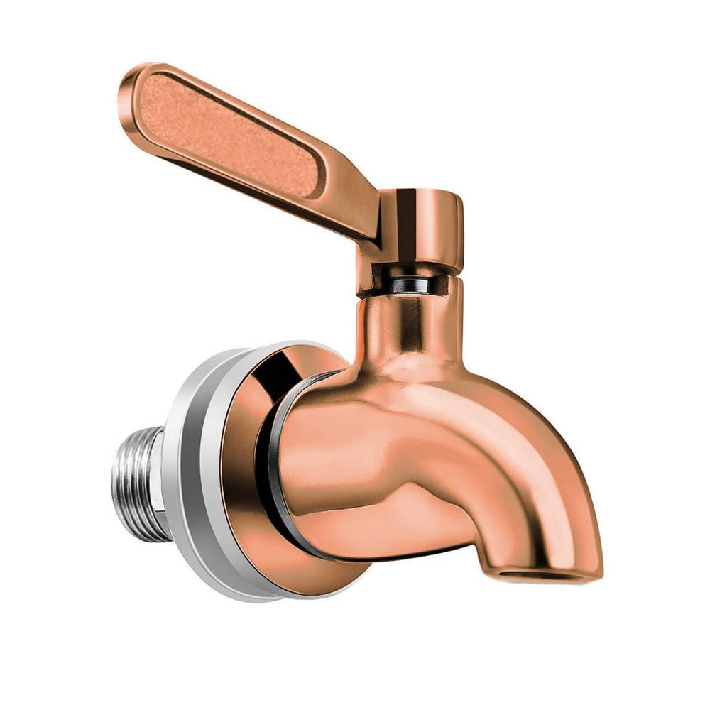 Stainless steel beverage dispenser spigot faucet with copper handle and chrome outlet