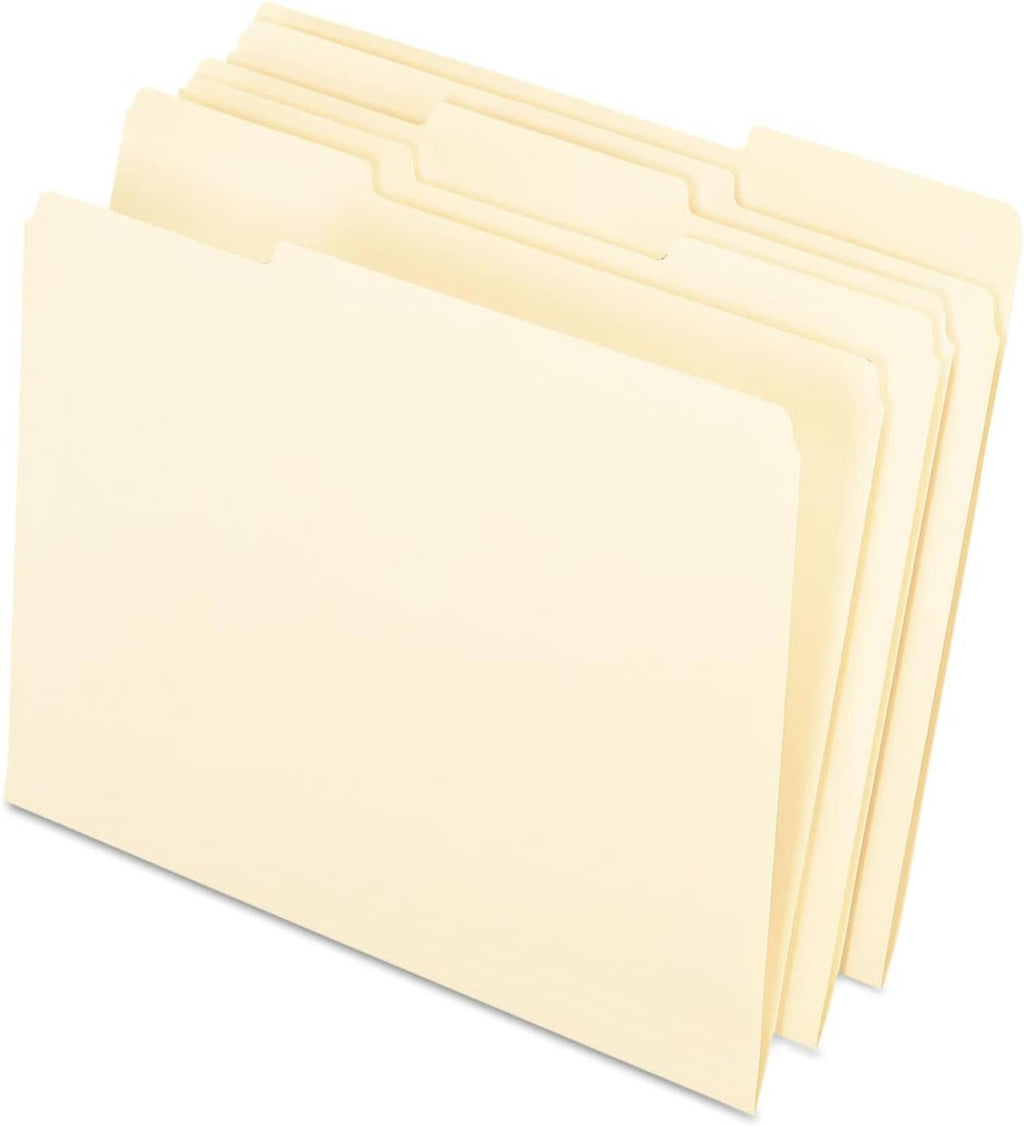 Manila interior folders with 1/3 cut tab, letter-size, tab cut detail visible