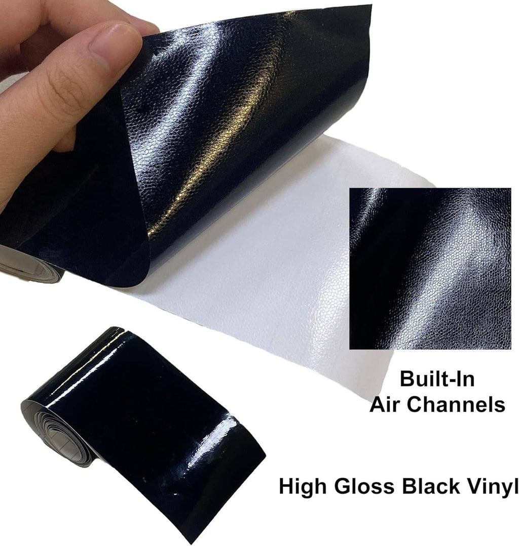 Gloss black vinyl wrap sheet with liner backing, built-in air channels