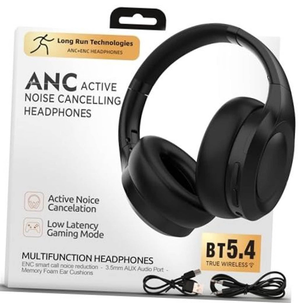 Black over-ear wireless noise-cancelling headphones with padded ear cups