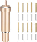 Gold blade housing beside a row of fine point blades with white protective caps