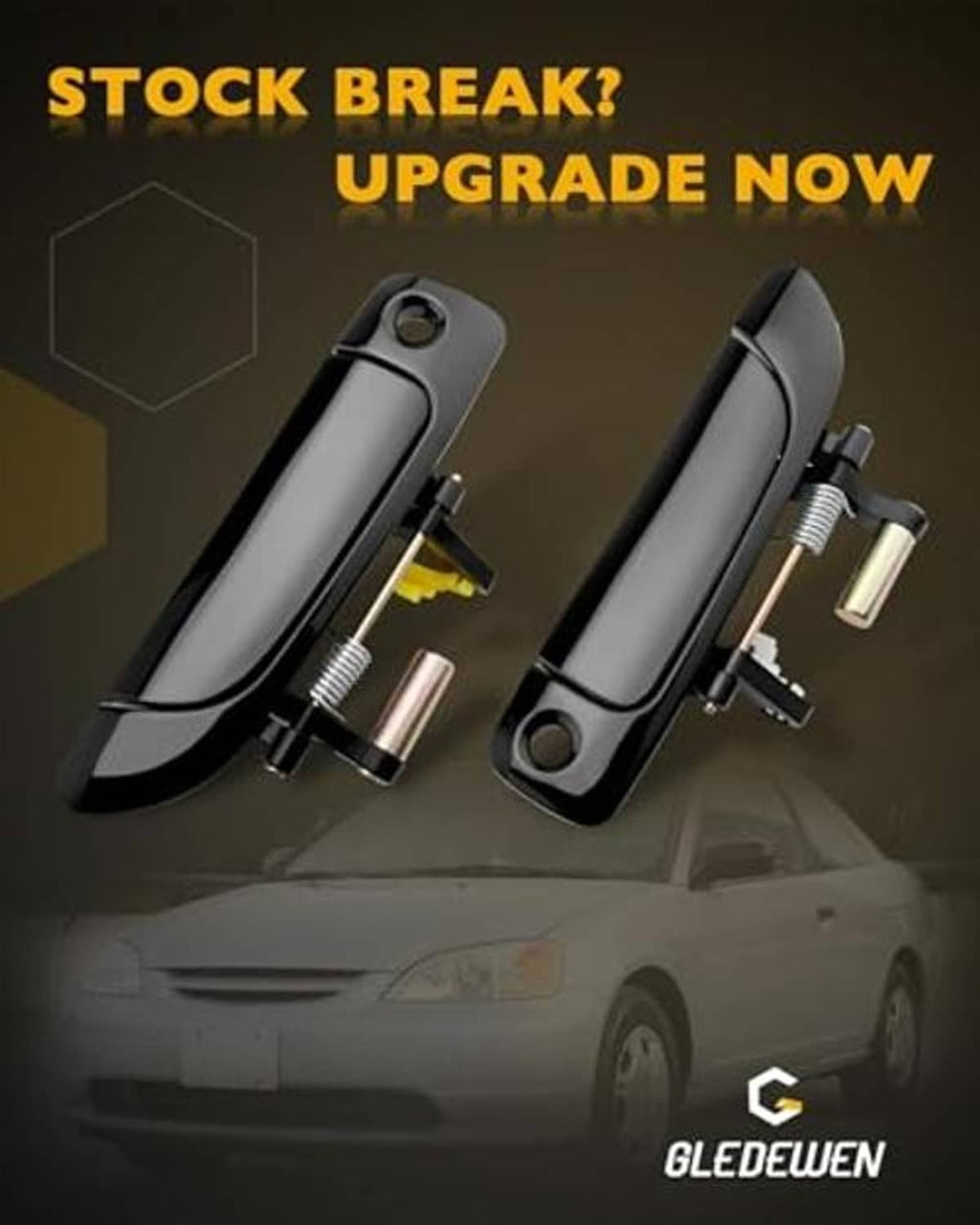 Black exterior door handle pair with lock cylinder, keys, and metal mounting hardware