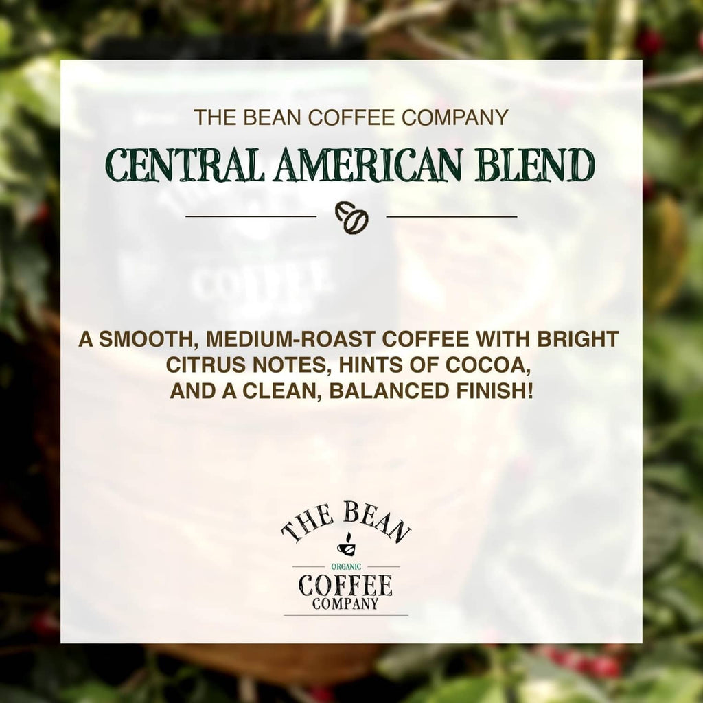Central American Blend coffee bag with smooth medium-roast tasting notes label