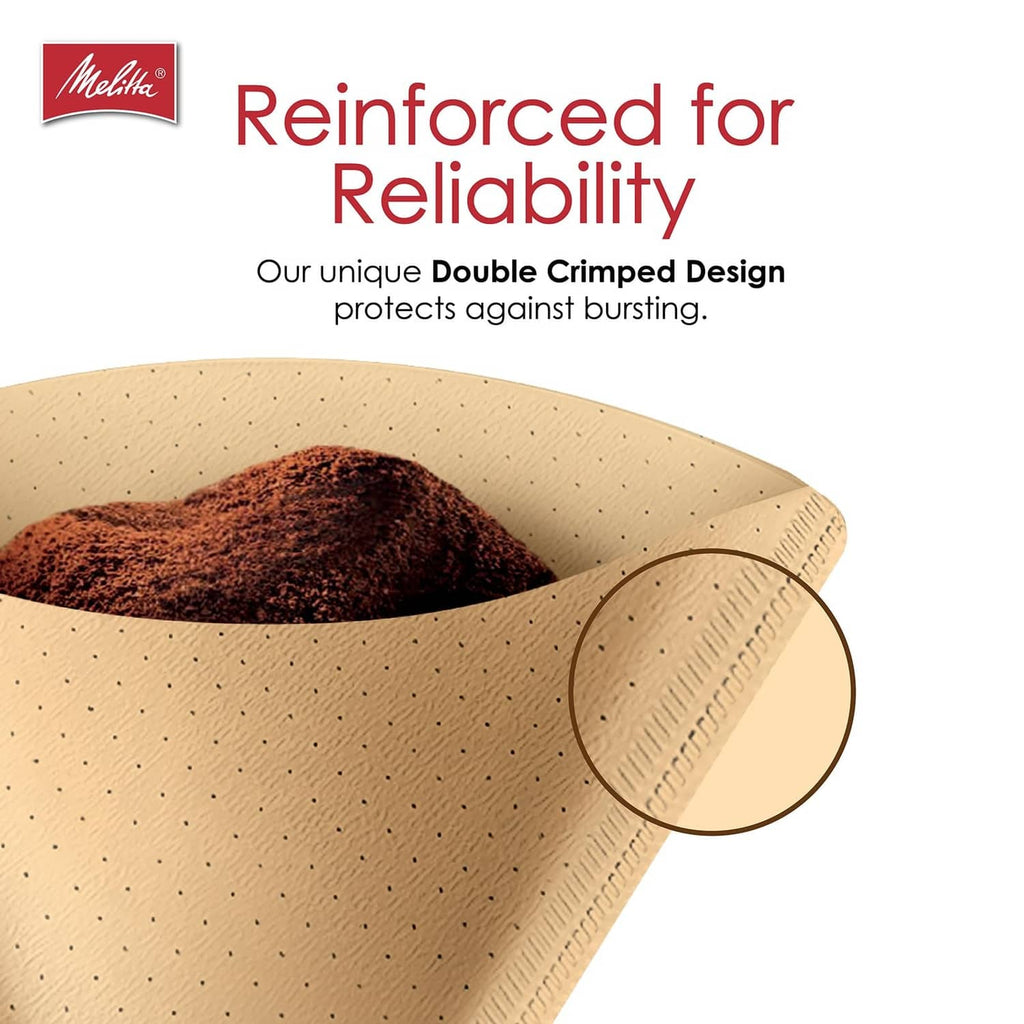 Beige cone coffee filter with reinforced double crimp rim detail