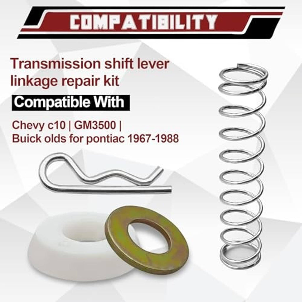 Transmission shifter repair kit set: coil spring, metal linkage rod, white bushing, copper ring