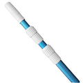 12 ft telescopic pool pole with blue anodized aluminum shaft and white ribbed collars