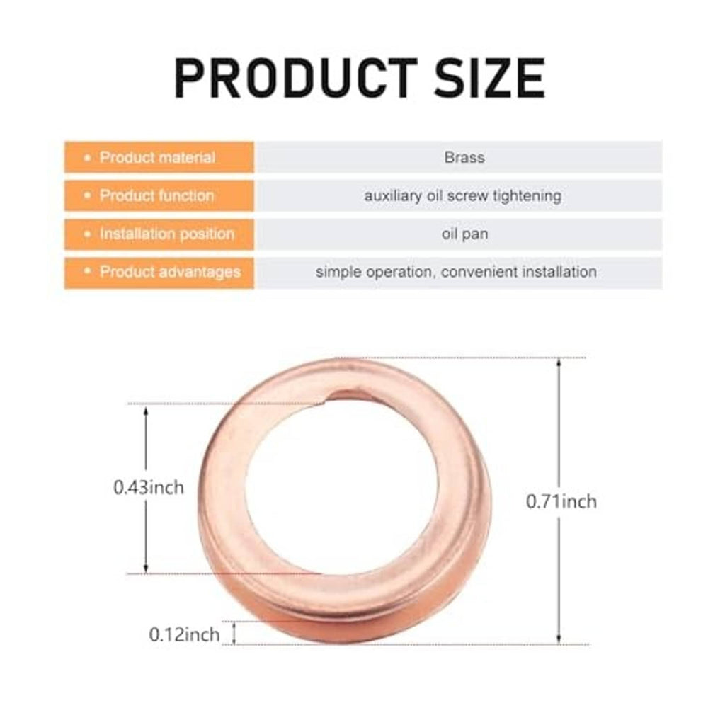 Copper crush washer seal ring, round copper gasket for M12 oil drain plug