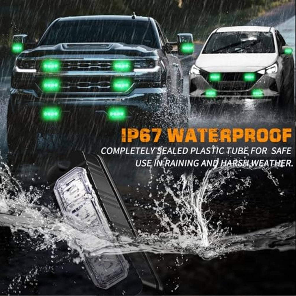 Waterproof green LED strobe light module in sealed black housing