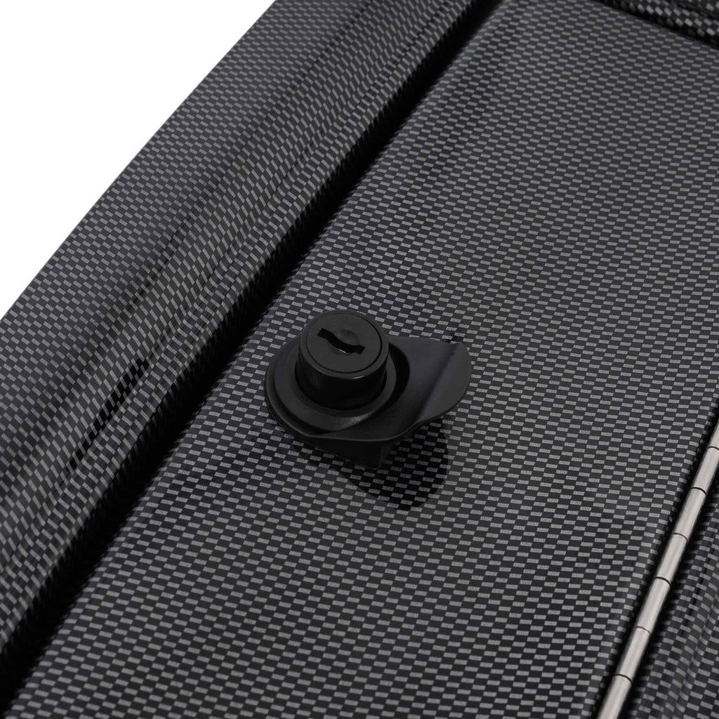 Dash kit lock knob and metal screws on carbon-fiber trim
