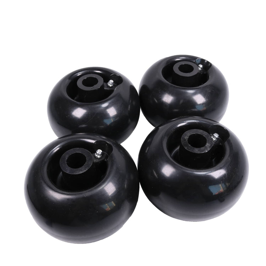 Set of 4 black deck wheels with center metal hub and mounting bolts