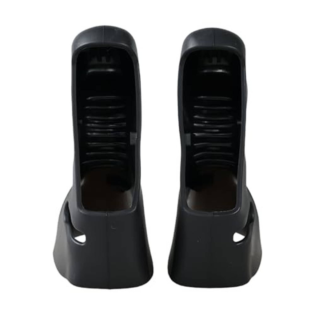Black brake lever hood covers, underside view with access openings, durable plastic (pair)