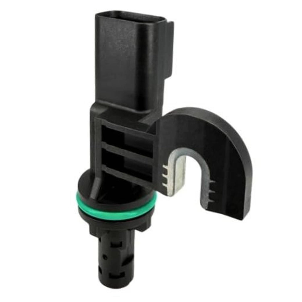Black camshaft position sensor with green O-ring and U-shaped electrical connector