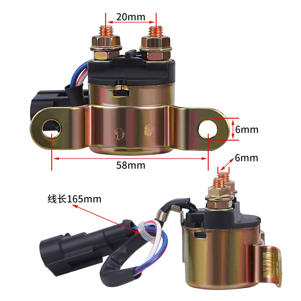 Starter solenoid relay with gold mounting bracket and black wire harness