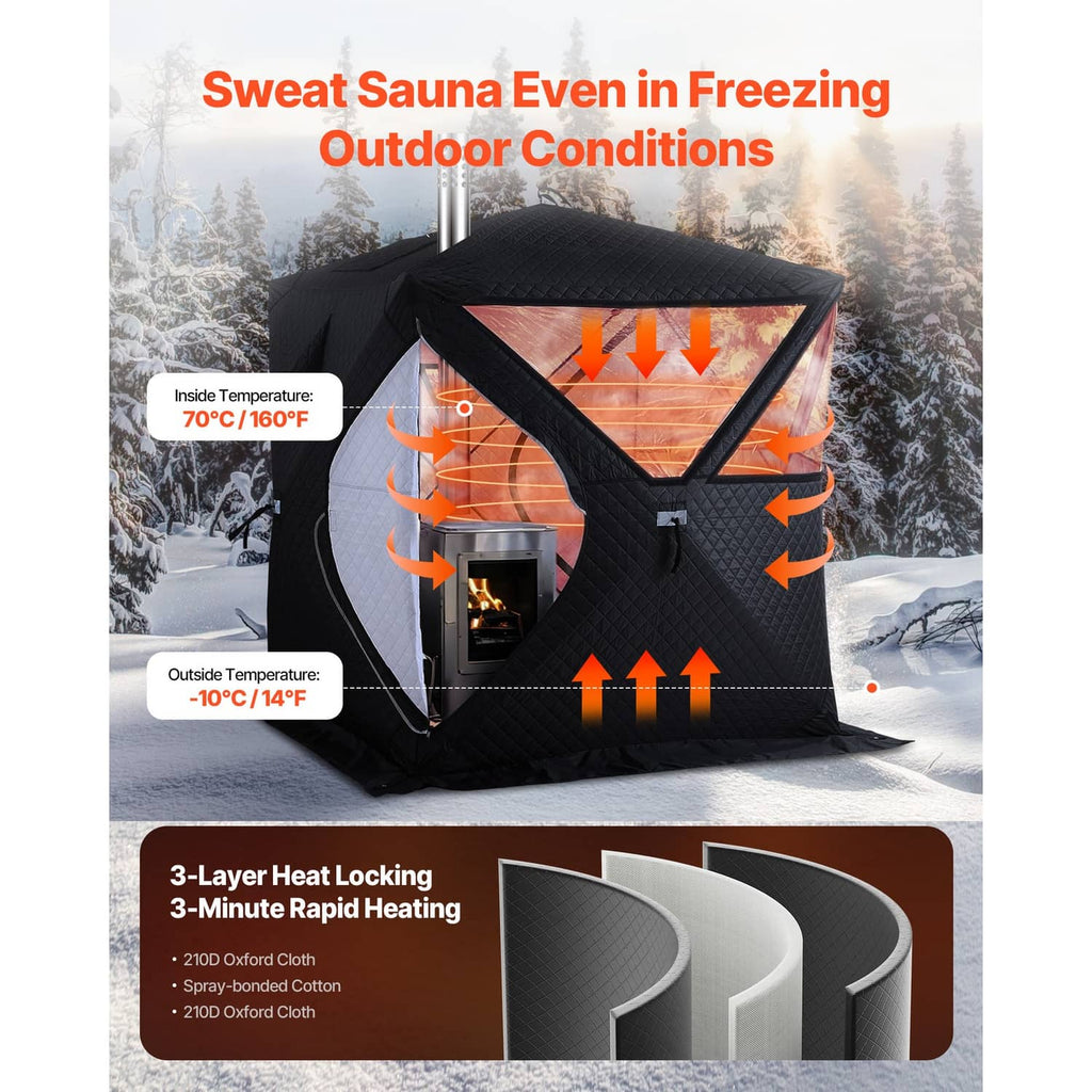 Black steam sauna tent with roof vent and open front window