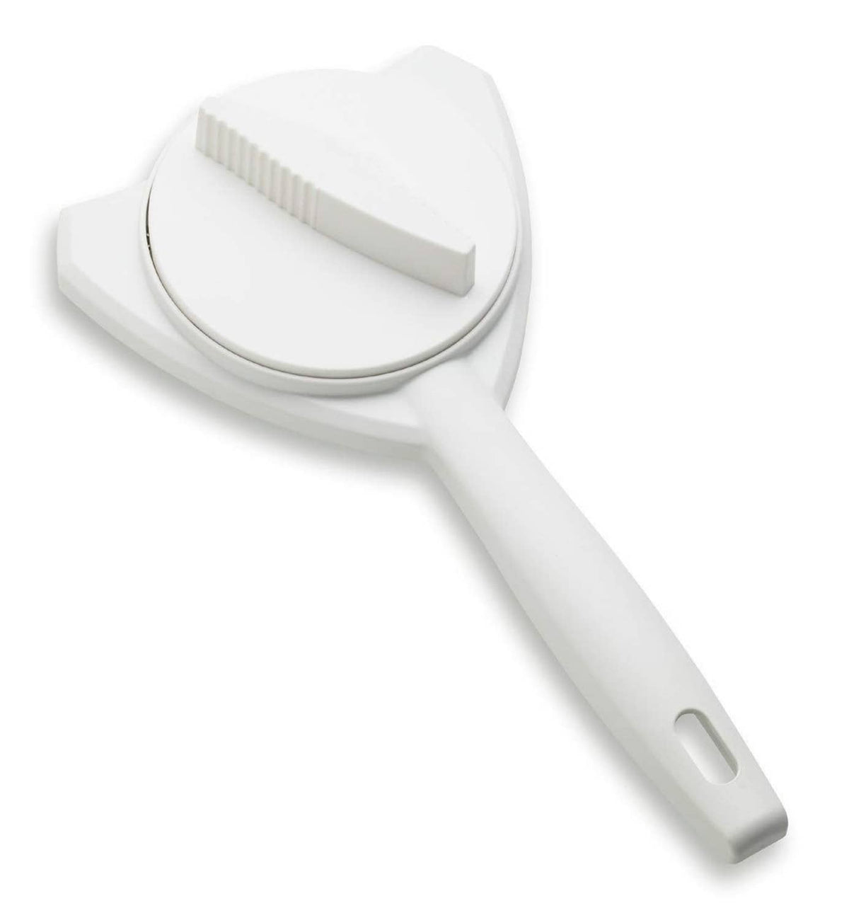 White jar and bottle gripper opener with ribbed lid contact and long handle