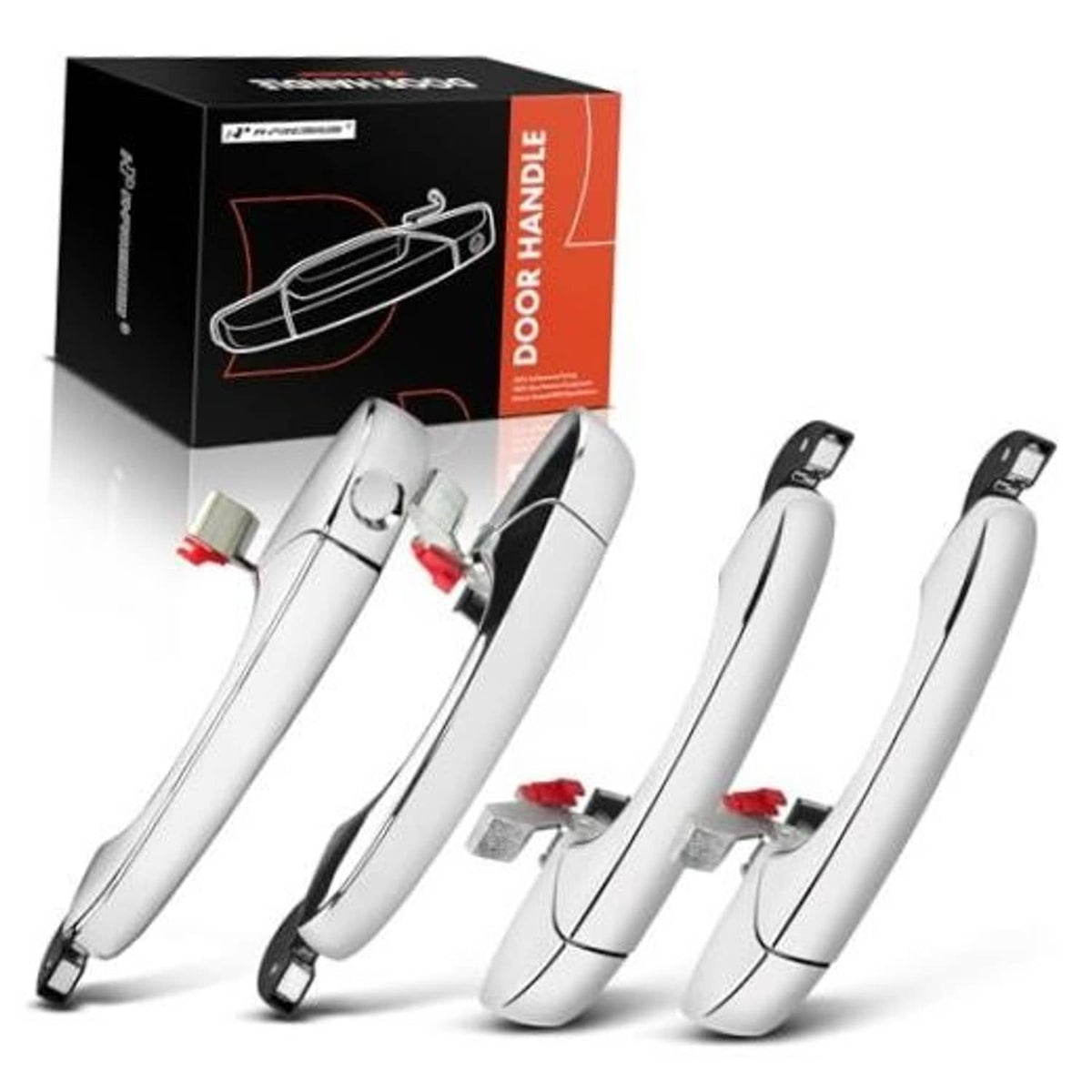 Pair of chrome exterior door handles with ABS plastic bases, front and rear set