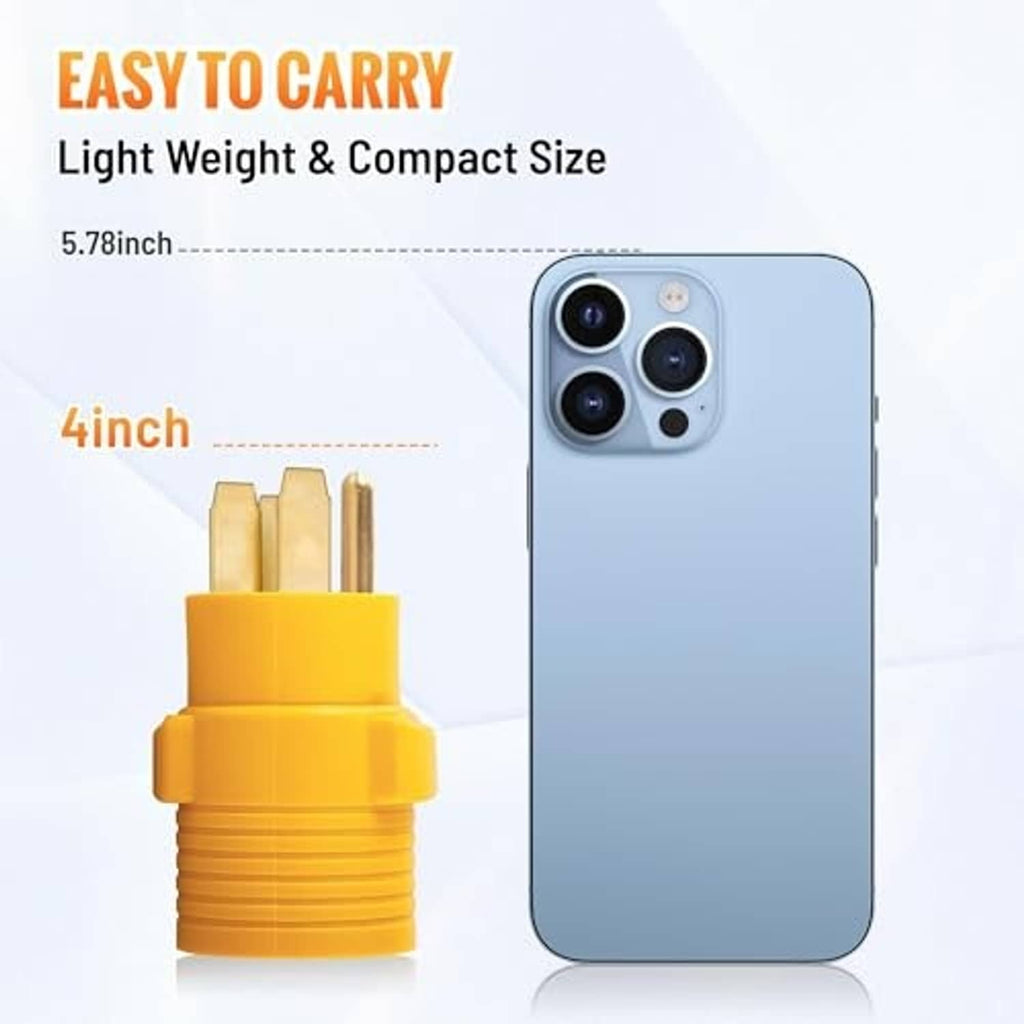 Yellow compact adapter plug with 4-prong connector, lightweight and portable