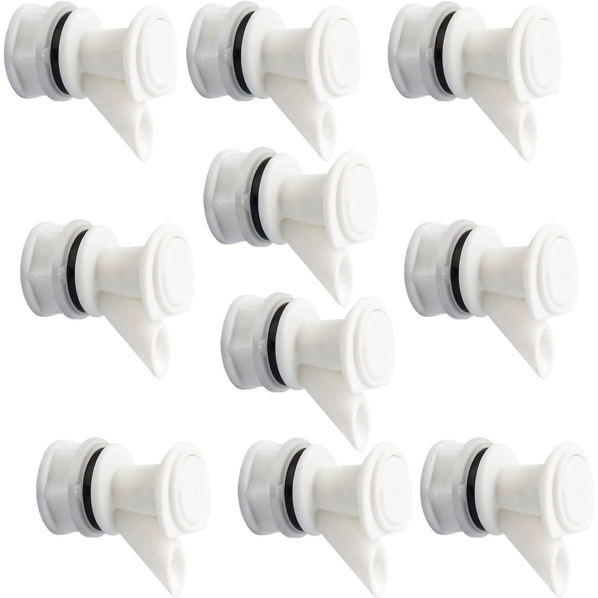 Push-button cooler spigot replacement, white plastic with black valve ring