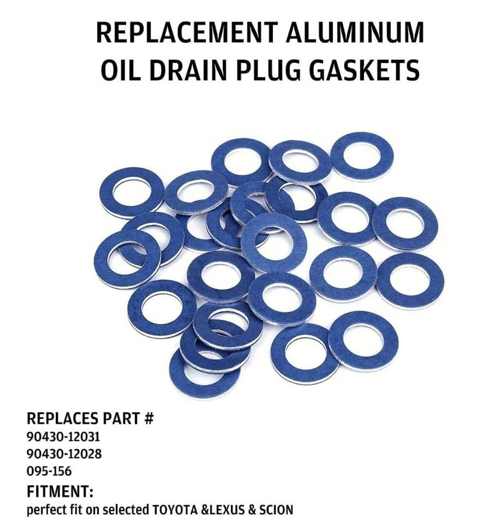 Replacement aluminum oil drain plug gaskets, multiple blue washers with metal rings
