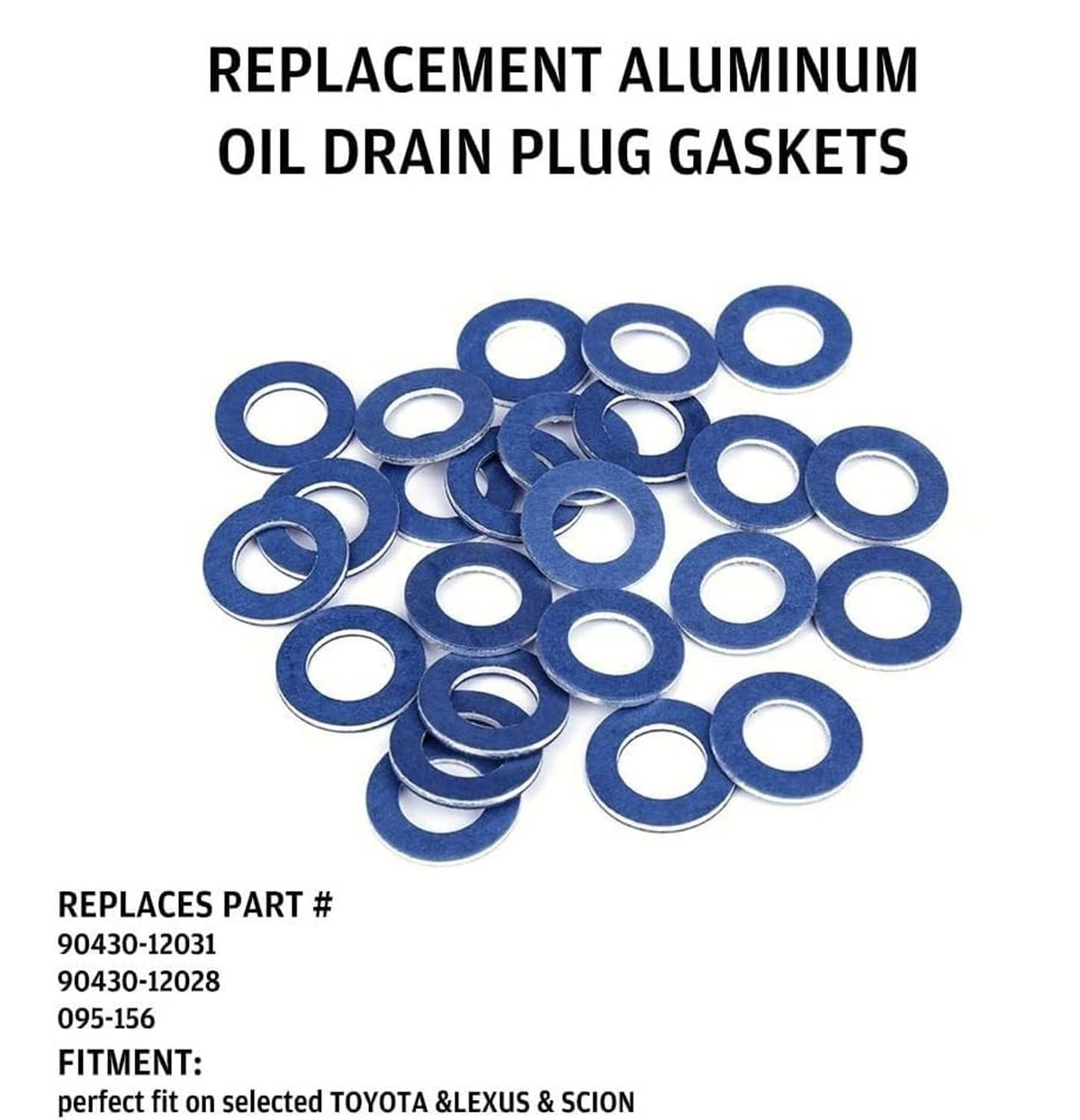 Replacement aluminum oil drain plug gaskets, multiple blue washers with metal rings