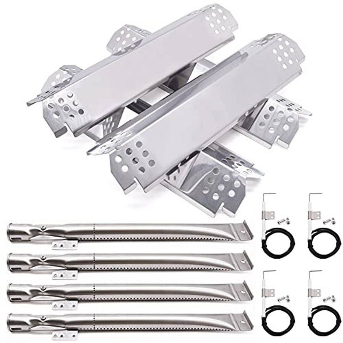 Stainless steel grill heat plate replacement kit with perforated bars and burner parts