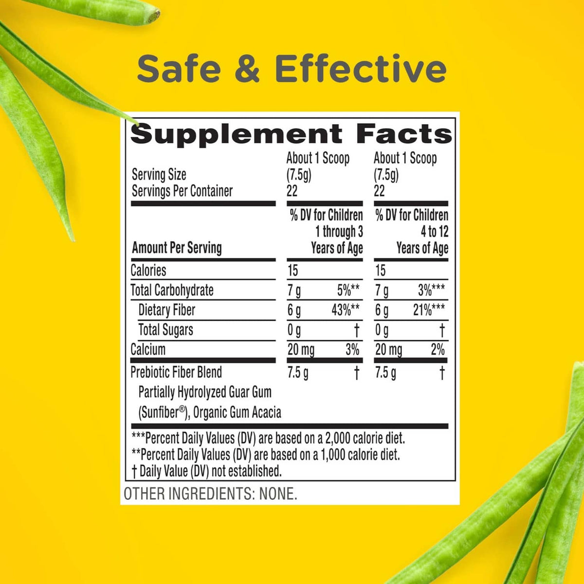 Supplement Facts label panel for prebiotic fiber powder