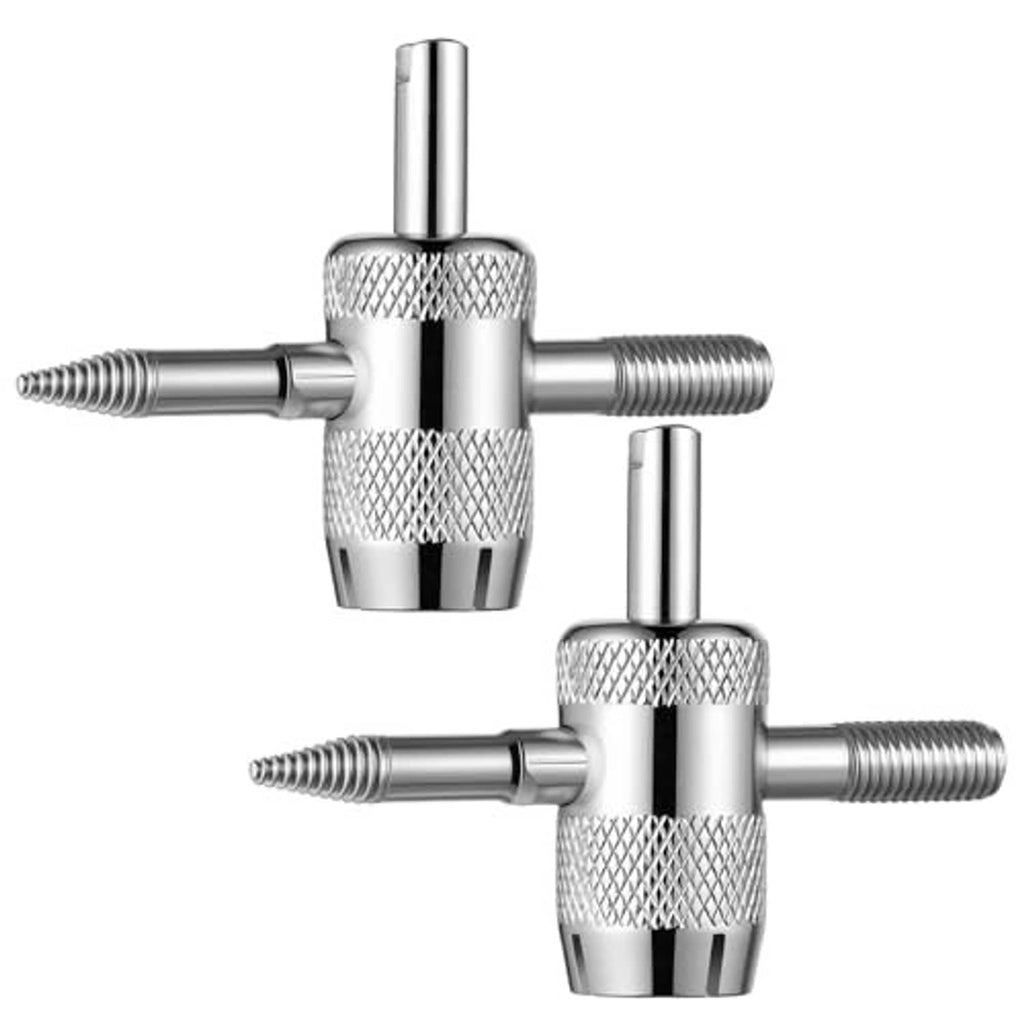 Set of two 4-way tire valve core tools, chrome finish, knurled grip and screw ends