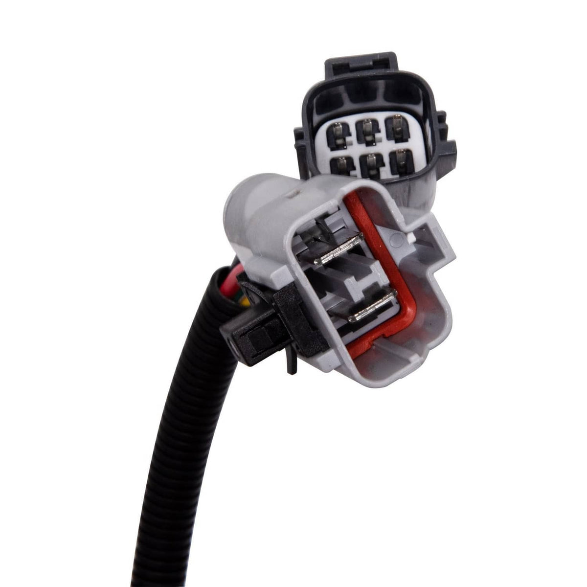 Air suspension compressor electrical connector with black housing and red locking clip