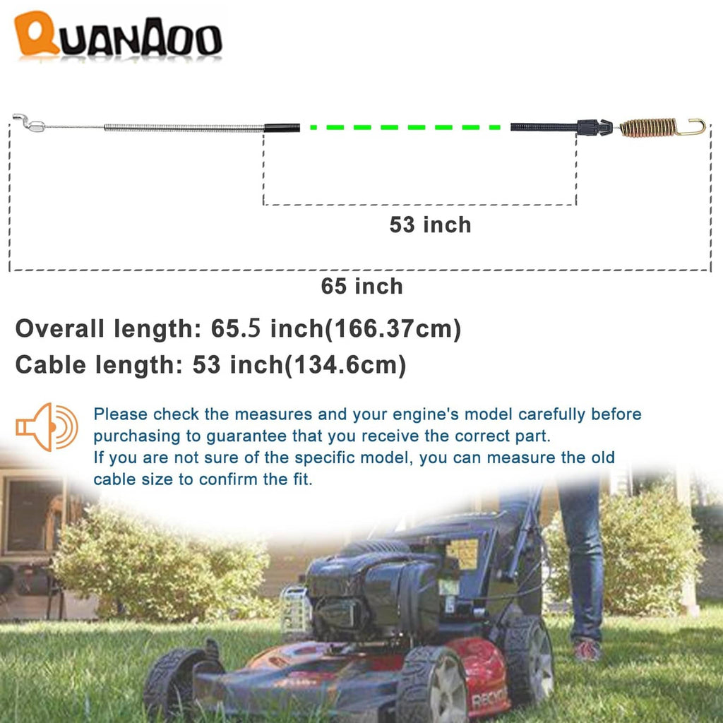 Black traction cable with spring tensioner; shows 53 in cable length and 65.5 in overall