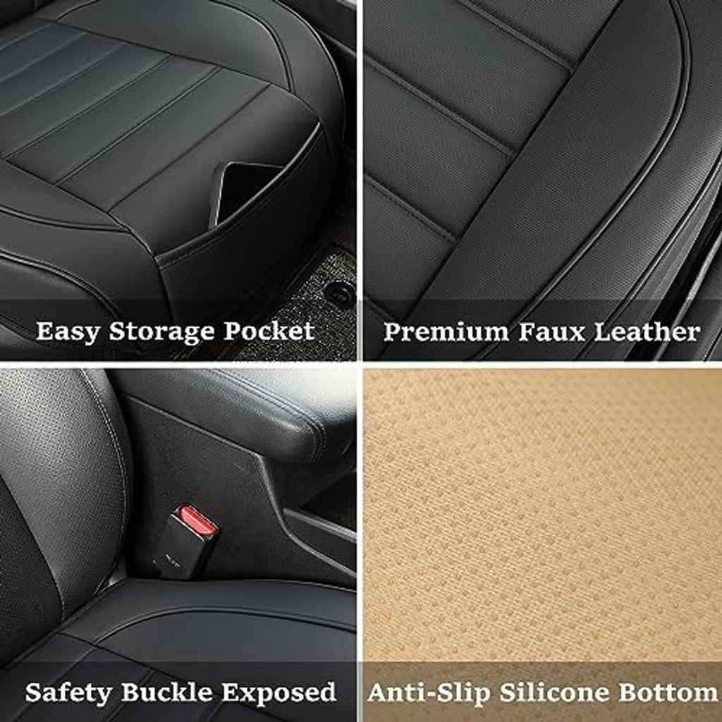 Black front seat bottom cover details: textured seat panels with side safety buckle cutout