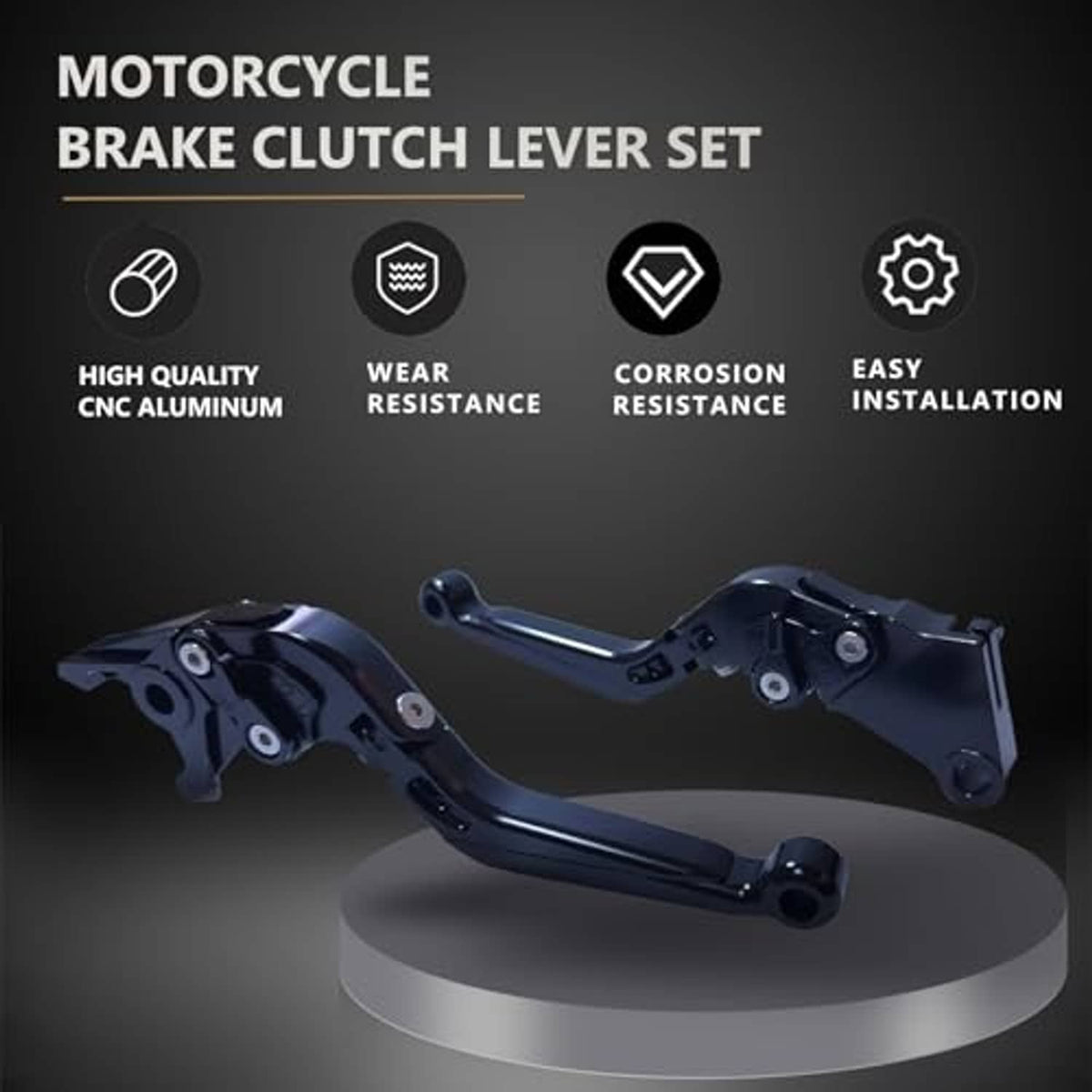 Black brake and clutch lever set with folding design and pivot mechanism