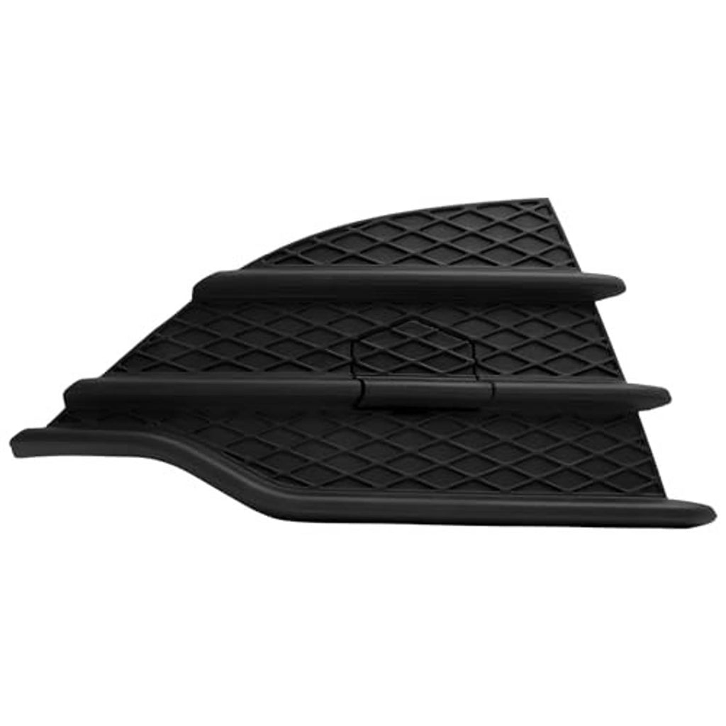 Front lower grille side insert, black plastic diamond mesh with curved edge