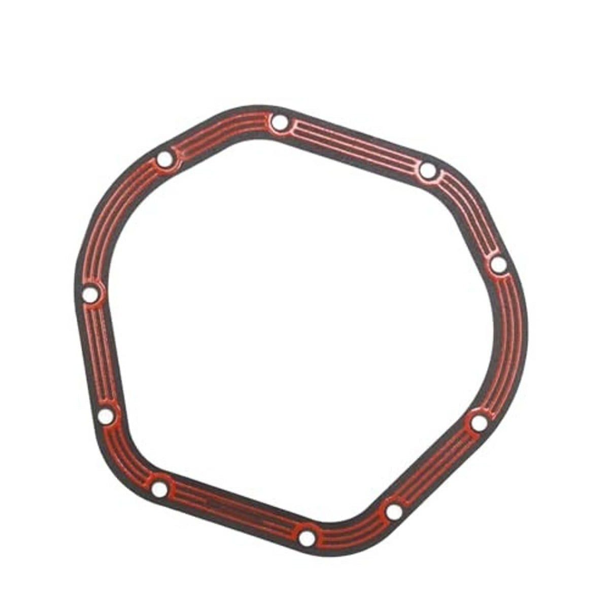 Red oval differential gasket with evenly spaced bolt holes and double red seam lines