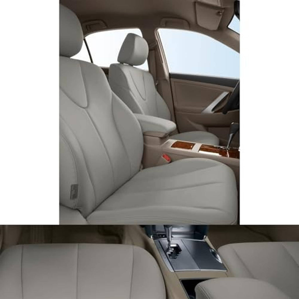 Gray front driver-side seat bottom cover installed on car seat