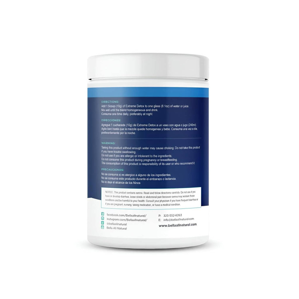 Extreme Detox supplement jar back with ingredient and directions text