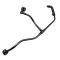Black radiator overflow cooling hose with molded connectors and clamp-style fittings